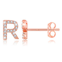 Brincos iniciais de letra de letra de alfabetismo CZ de ouro rosa para meninas zirconia c   bica r brincos iniciais