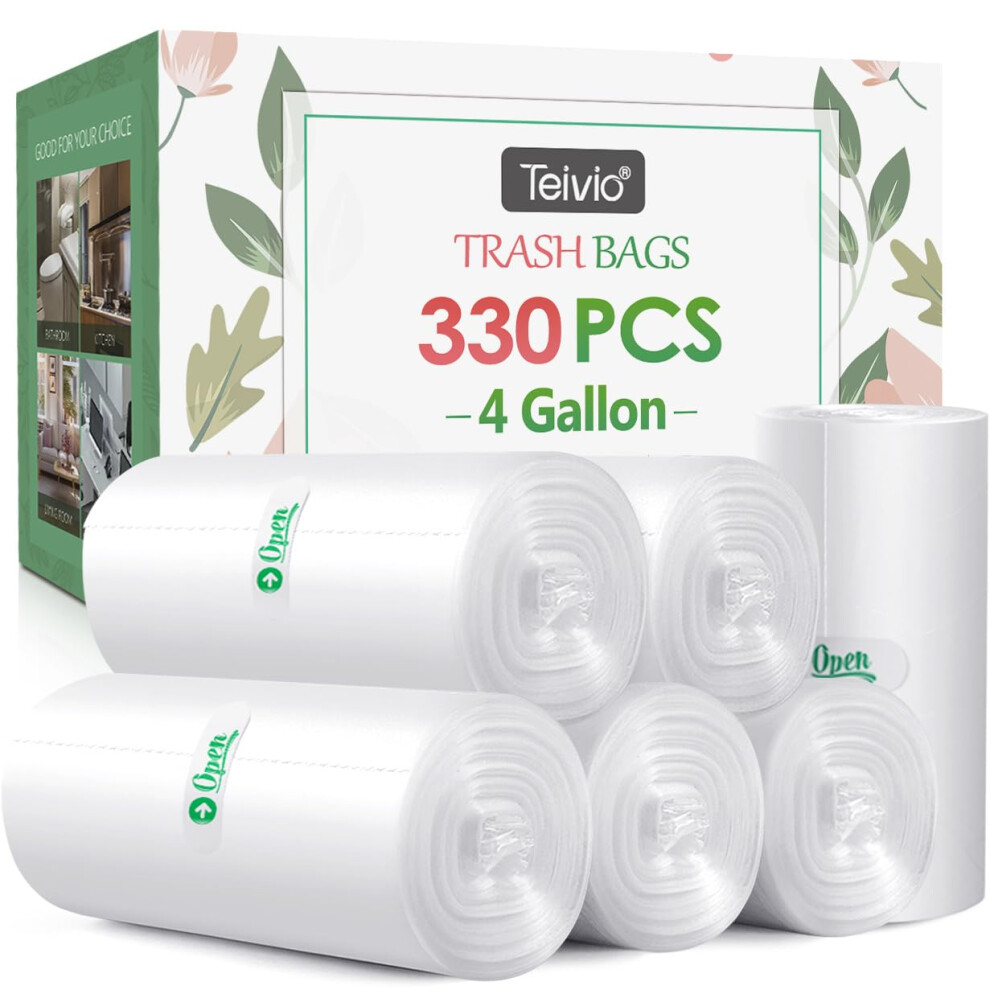 Teivio 4 Gallon 330 Counts Strong Trash Bags Garbage Bags By Bathroom