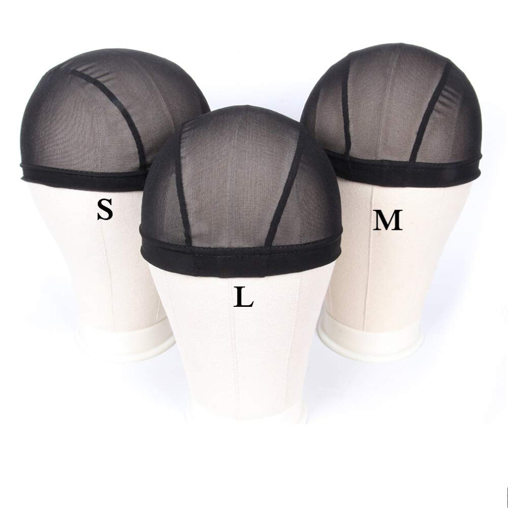 Zqian Beauty Unisex Black Mesh Dome Caps For Wigs 6 Pcs Stretch Breathable Mesh Dome Wig Cap Spandex Wig Caps For Making Wigs 6 Pcs, L