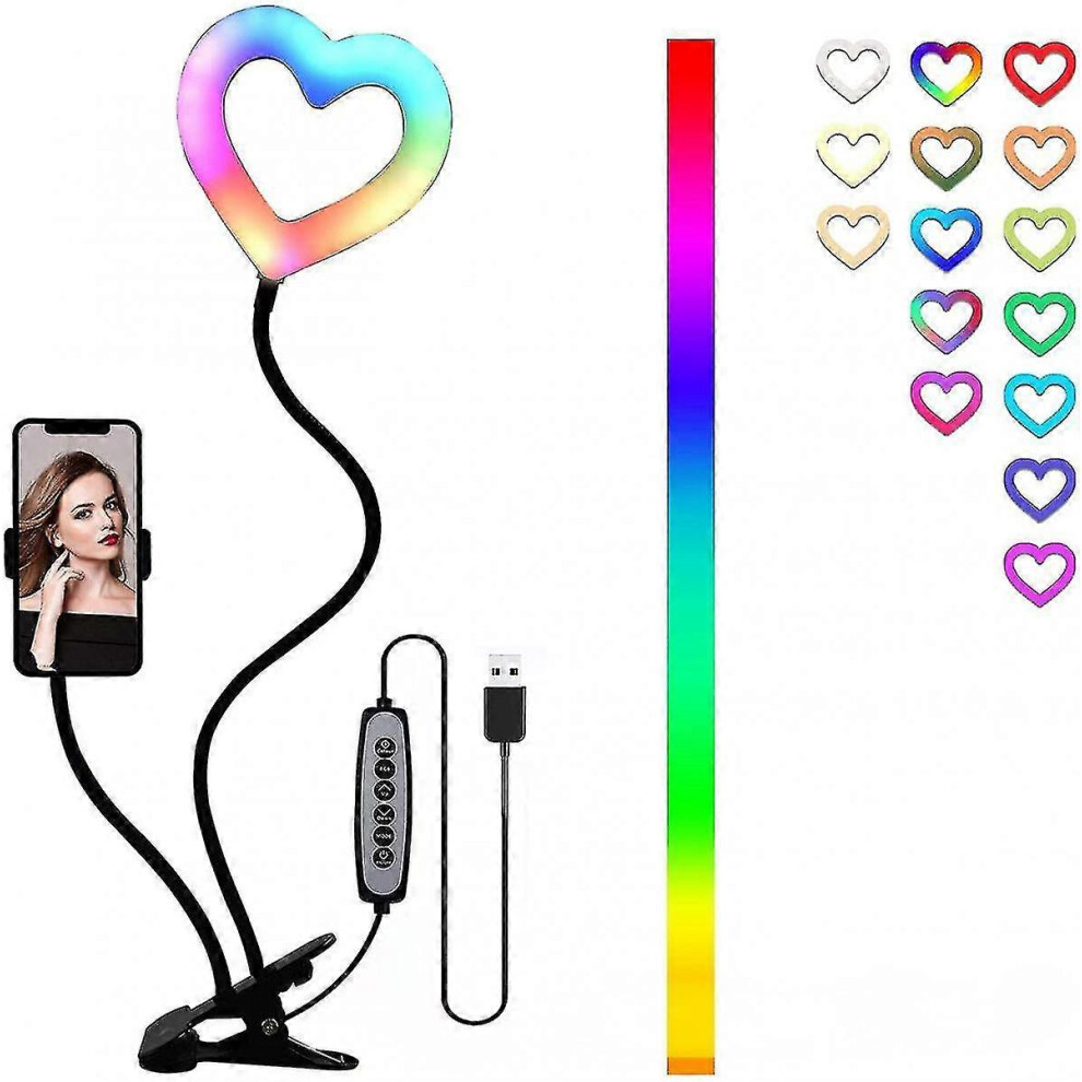 (As Show, One Size) Rechargeable Gooseneck Rgb Heart Shaped Fill Light 6 Inch 5062994791802
