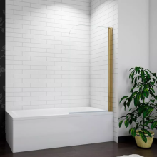 Brushed Gold Pivot Frameless Bath Shower Screen Glass 800x1400mm