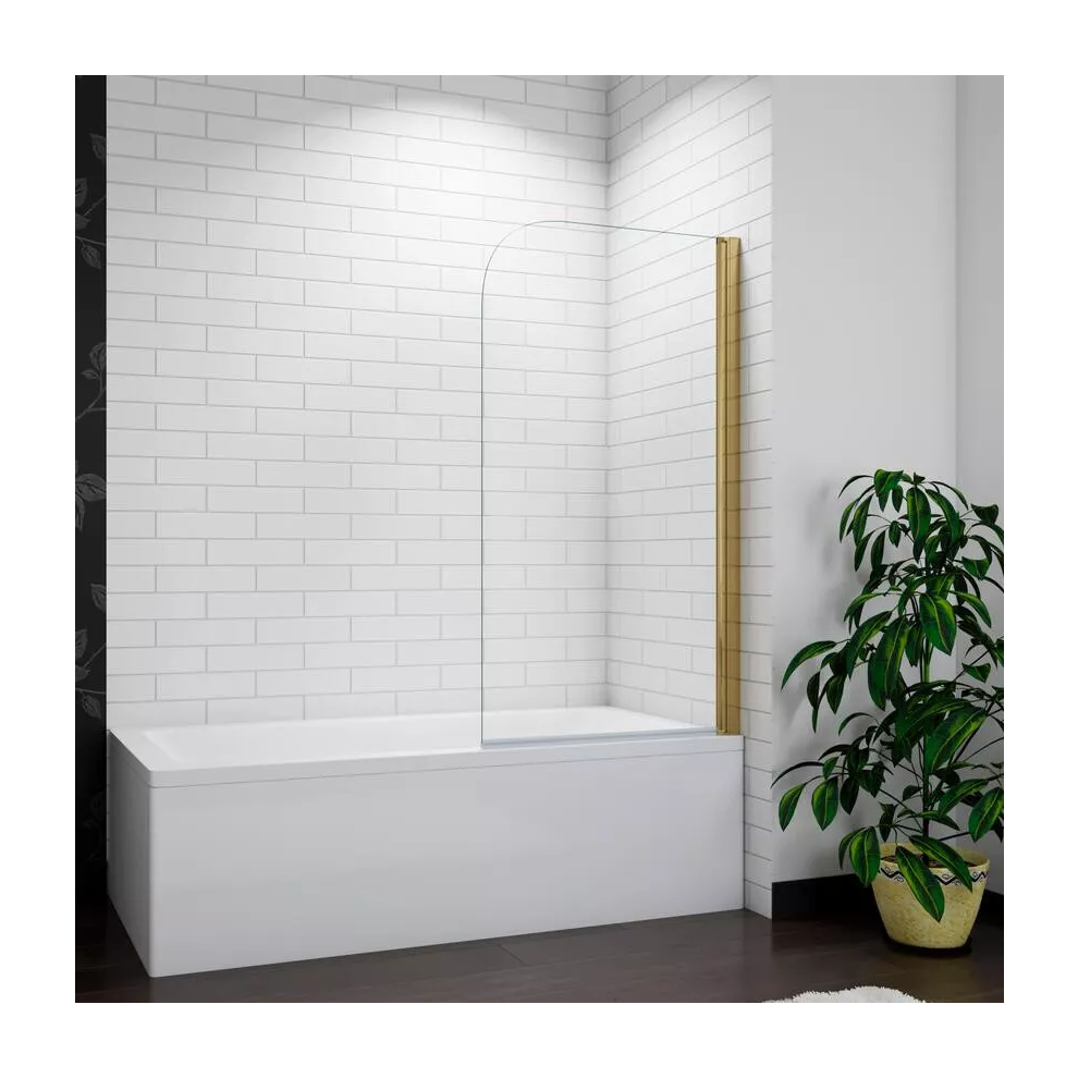 Aica Brushed Pivot Frameless Bath Shower Screen Glass 800X1400mm Gold