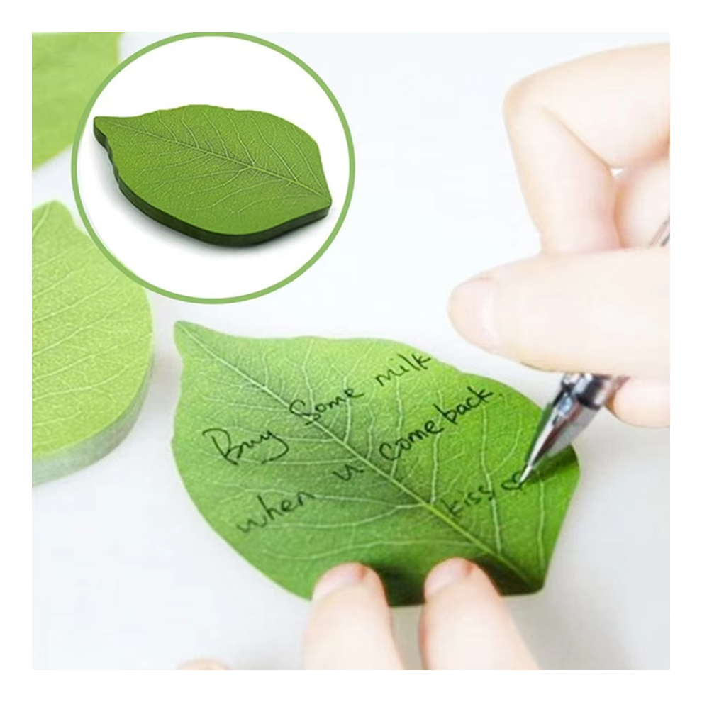 Creative Green Leaf Shaped Sticky Notepad, Photo Wall Refrigerator Decoration Sticker, Novelty Memo Note Pad-image-OPC-PG9ZCZG-NEW