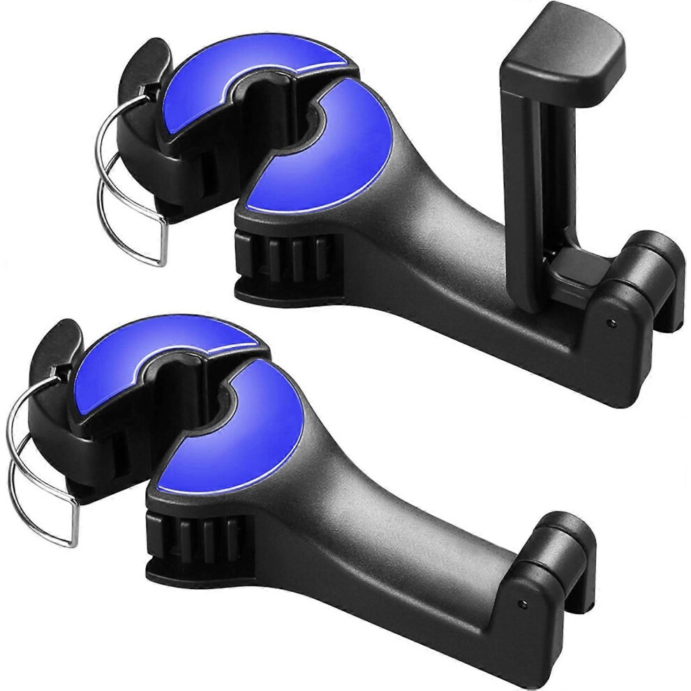 (As Show, One Size) Linjou 2 In 1 Car Seat Hooks Automative Headrest Purse Handbag Holder Hangers Organizers (Blue) Blue 5093442666366