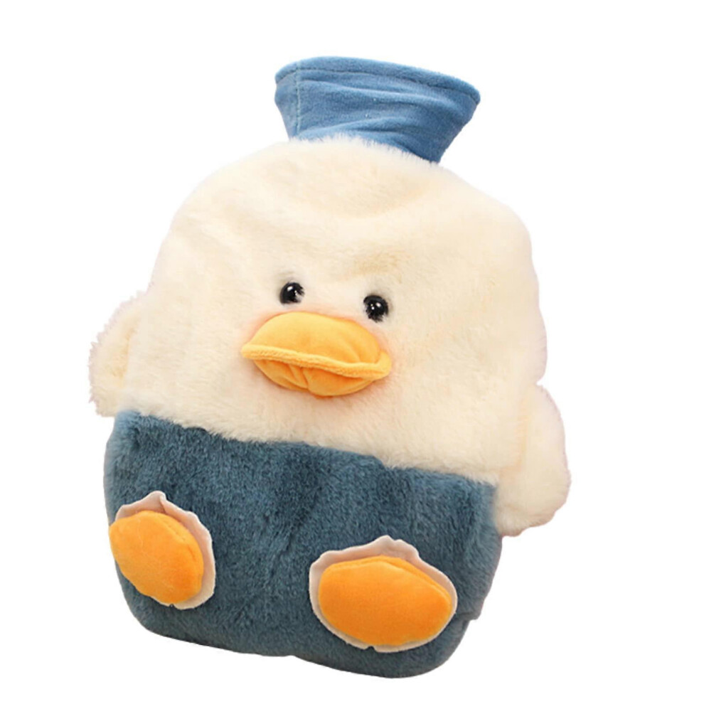 (As show, One size) LINJOU Hot Water Bottle with Cute Fleece Cover, for Neck Shoulder Dysmenorrhea Pain Relief (blue)