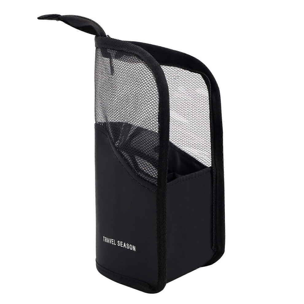 Black (As Show, One Size) Linjou Makeup Brush Bag Half Clear Standing Zipper Pouch (Black)