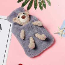 (As show, One size) LINJOU Hot Water Bag with Bear Soft Cover for Shoulders Pain Relief Hot Cold Therapy (1L,Dark Gray)