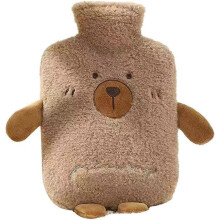 (As show, One size) LINJOU Hot Water Bottle with Cover , Soft Plush Pattern for Good Gift for Family or FriendBrown