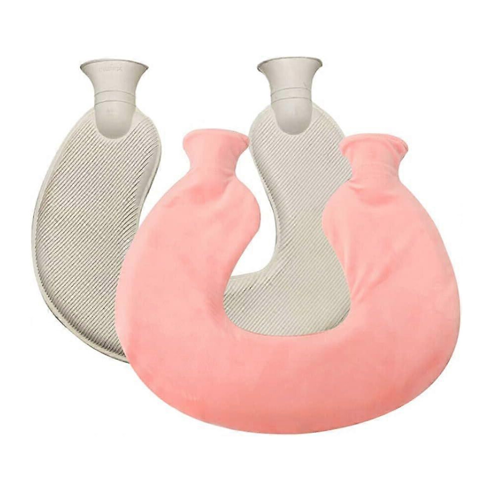(As show, One size) LINJOU U-Shaped Hot Water Bottle with Soft Cover  for Pain Relief Neck and Shoulders
