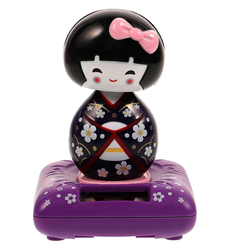 Kricely (As Show, One Size) Creative Kimono Doll Car Ornament Solar Powered Car Interior Decor Nodding Japanese Maiko Doll Design Gift For Home Desktop Purple