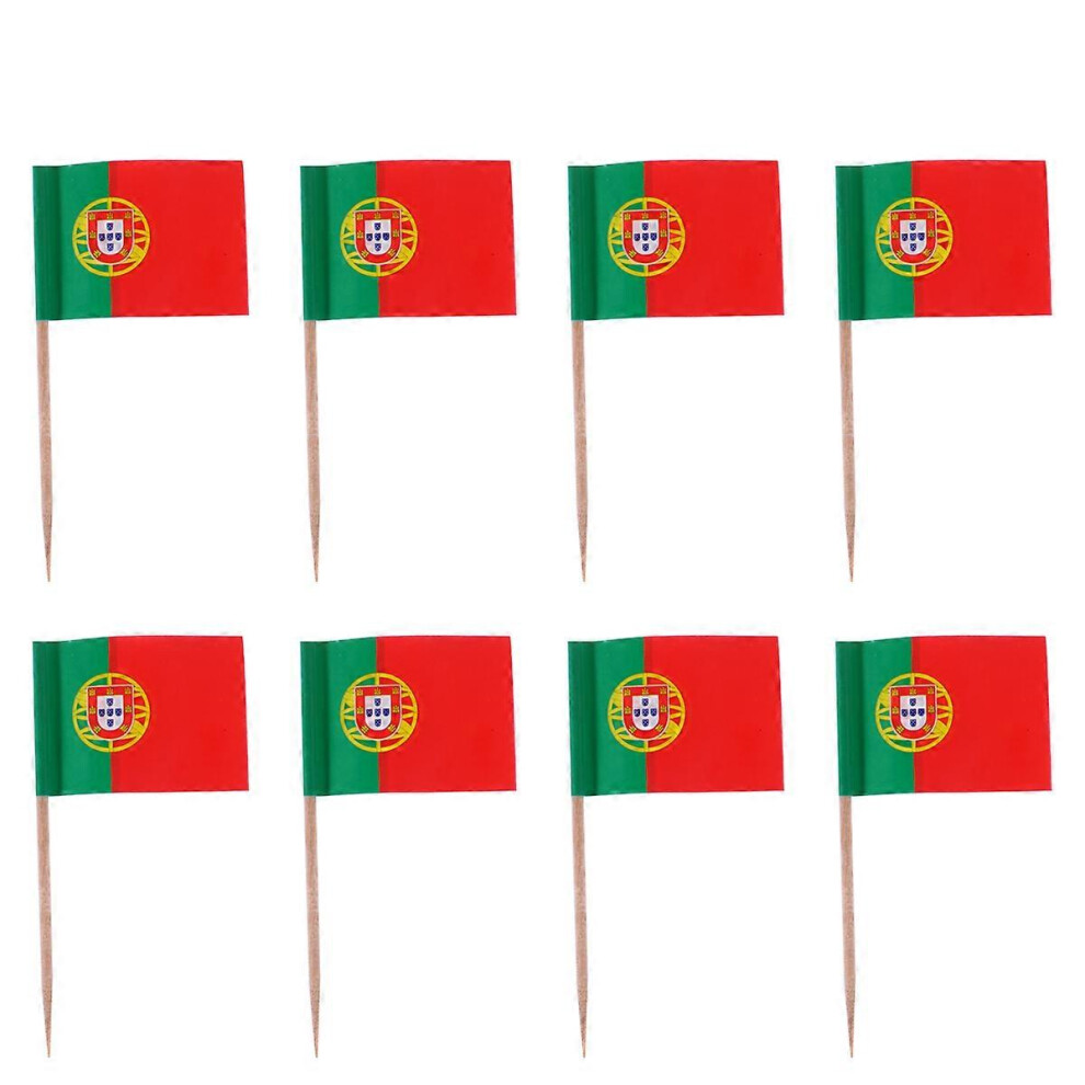 Kricely (As Show, One Size) 100Pcs Wooden Flag Toothpicks National Day Decoration Cupcake Toppers Food Toothpick (Portugal)