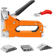 Staple Gun with 3000 Nail, Remover, 3 in 1 Heavy Duty Staple Gun for Fixing Material, Decoration DIY, Carpentry, Furniture, Orange