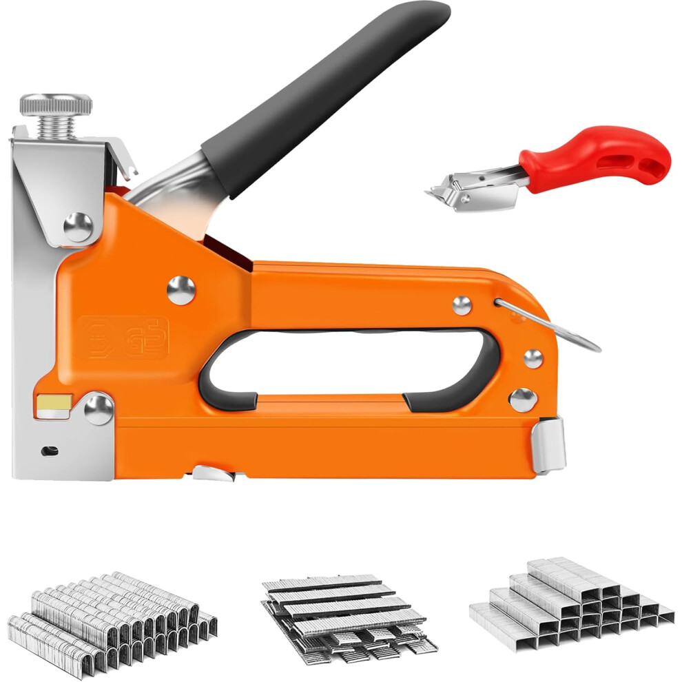 Staple Gun with 3000 Nail, Remover, 3 in 1 Heavy Duty Staple Gun for Fixing Material, Decoration DIY, Carpentry, Furniture, Orange