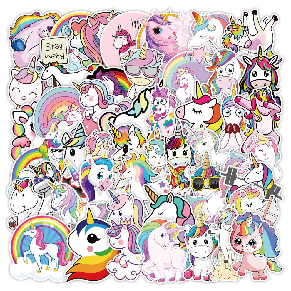 (MULTICOLOR) 50Pcs Cute Unicorn Stickers DIY Stickers Scrapbooking Phone Luggage Skateboard Waterproof Decals