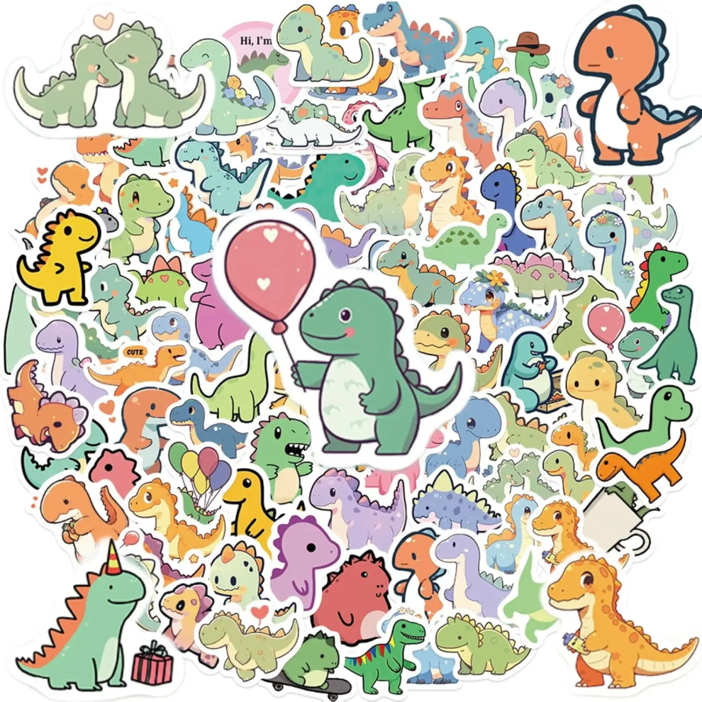 (MULTICOLOR) 100Pcs Cute Small Dinosaur Stickers Animal DIY Stickers Scrapbooking Phone Luggage Skateboard Waterproof Graffiti Decals