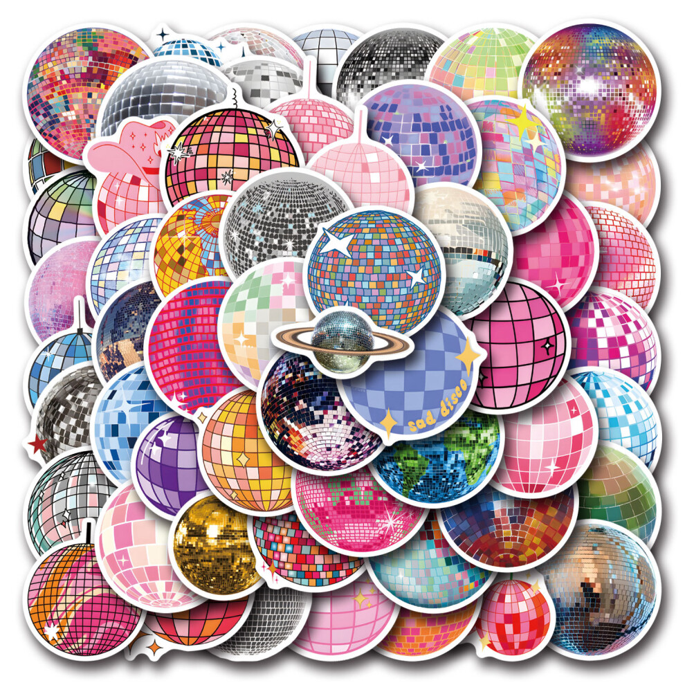 (MULTICOLOR) 60Pcs Cool Fancy Disco Ball  Stickers Disco Ball Aesthetic DIY Luggage Motorcycle Phone Laptop Party Decoration Stick