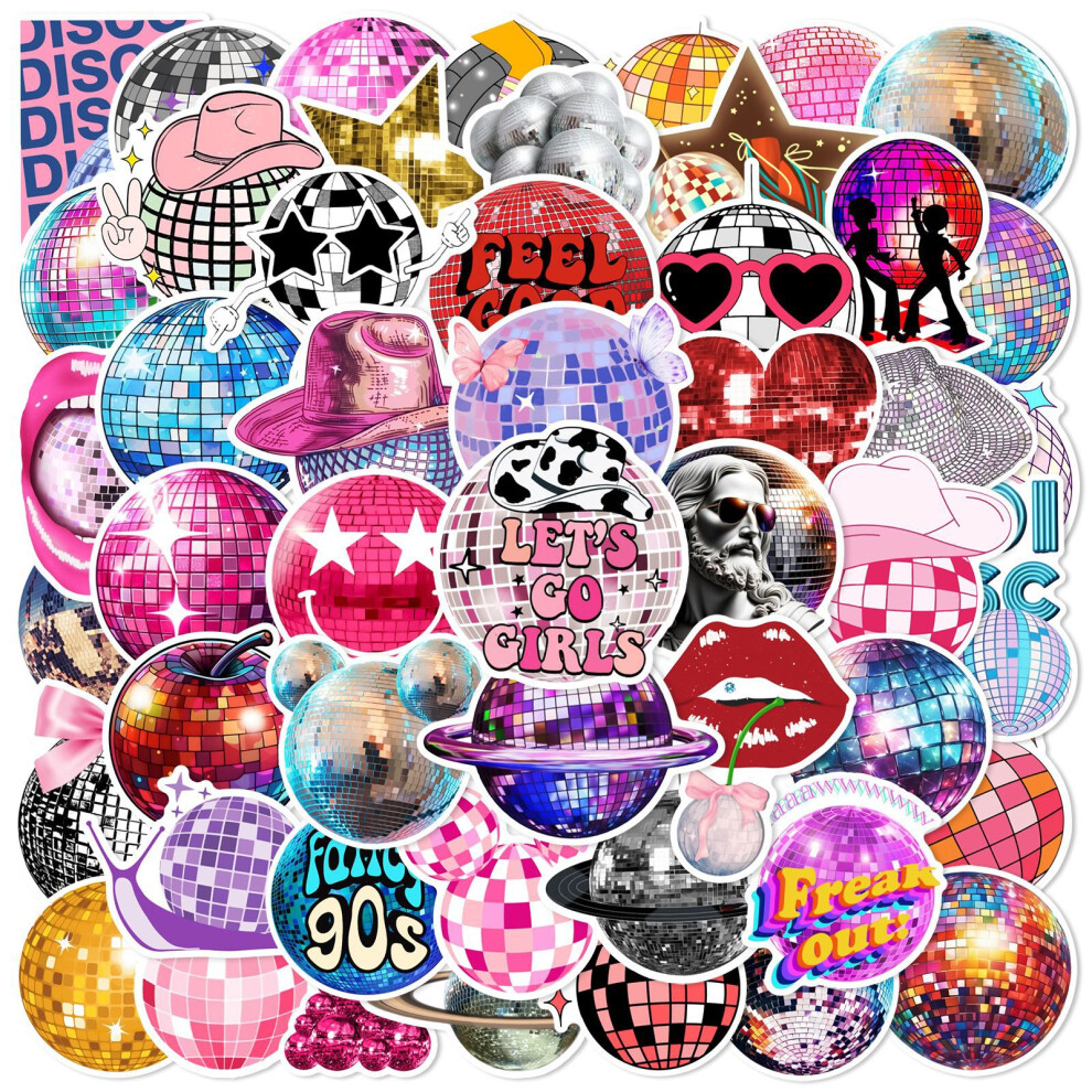 (MULTICOLOR) 50Pcs Retro Disco Stickers Disco Ball DIY Stickers Scrapbooking Phone Luggage Skateboard Waterproof Decals