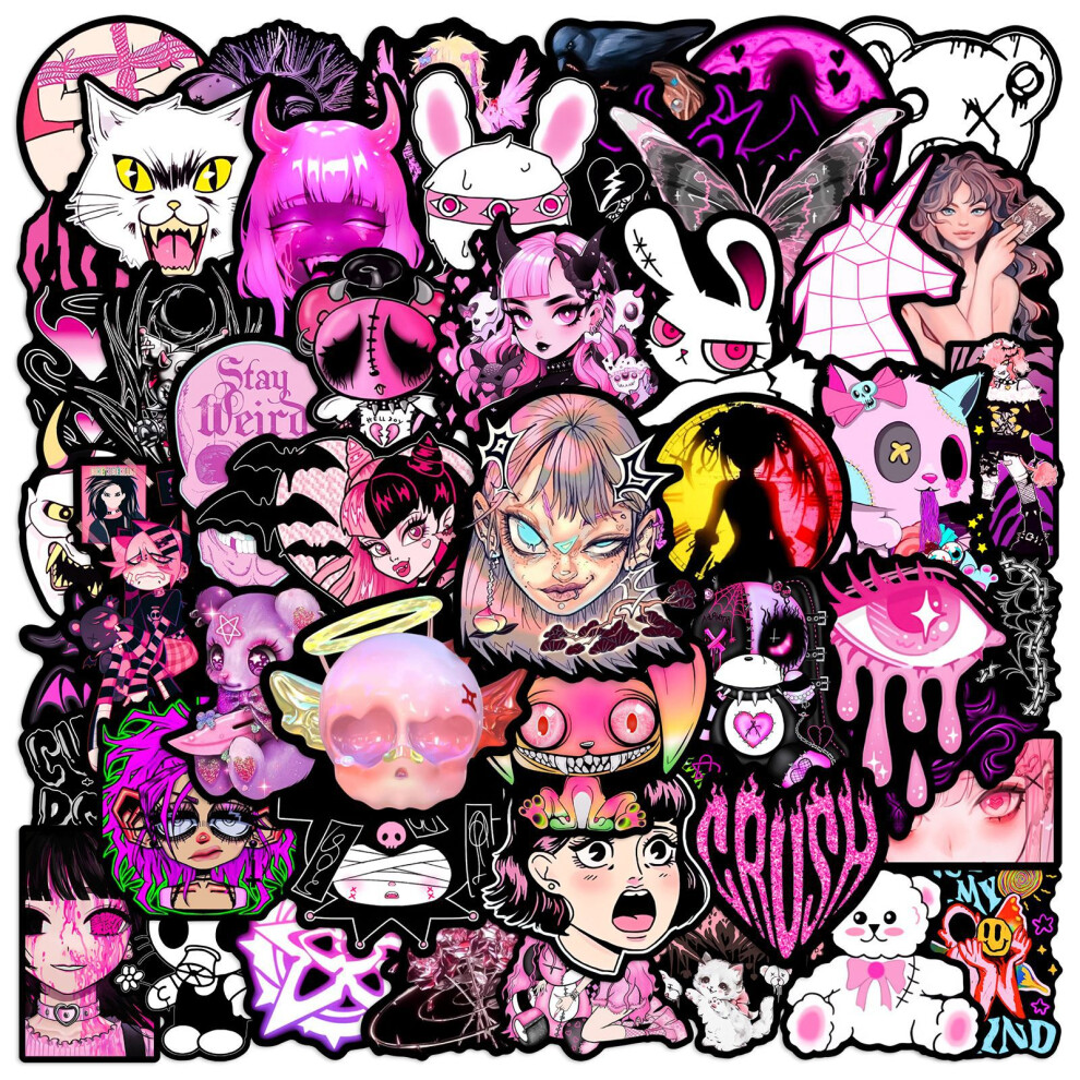(Multicolor) 50Pcs Gothic Stickers Cool Girl Y2k Diy Phone Guitar Laptop Suitcase Waterproof Journal Sticker Pink