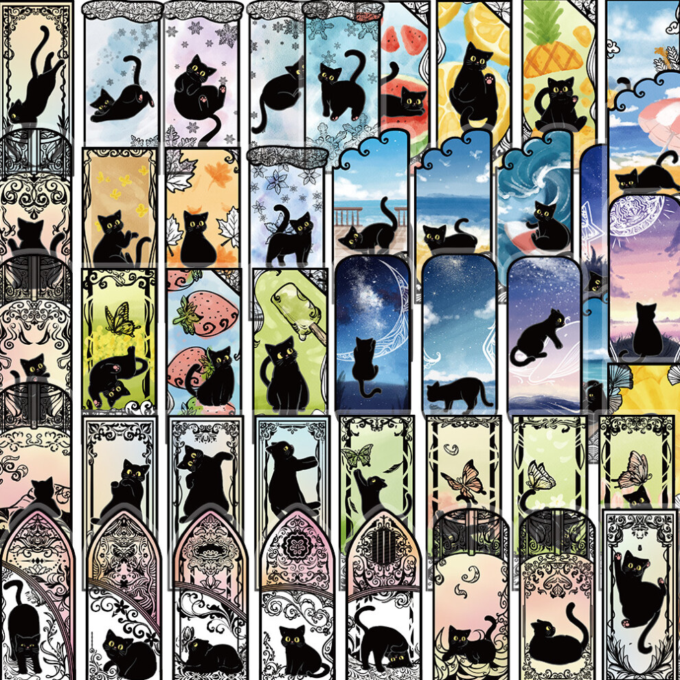 (MULTICOLOR) 50Pcs Cute PET  Black Cat Stickers Aesthetic Cat meme DIY Stickers Scrapbooking Phone Luggage Skateboard Waterproof Decals