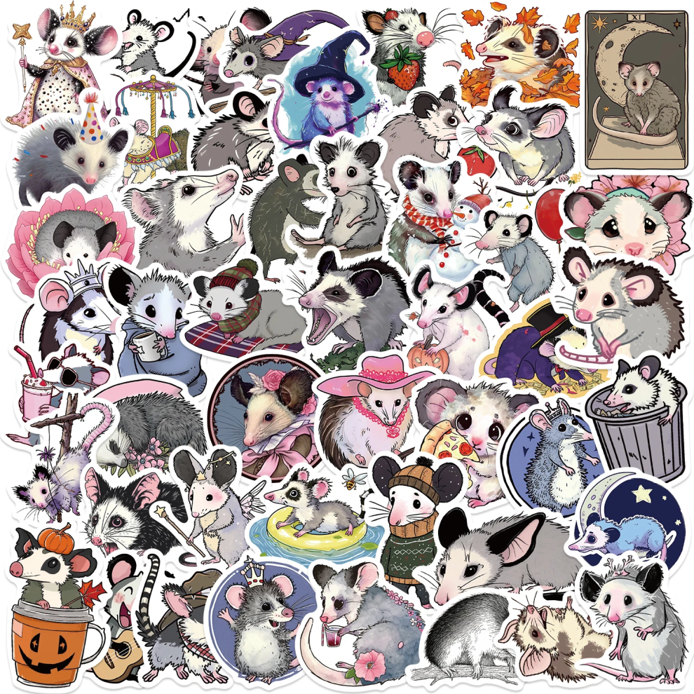 (MULTICOLOR) 50pcs Cute Mood Possum Stickers Opossum DIY Stickers Scrapbooking Phone Luggage Skateboard Waterproof Decals
