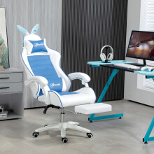 Vinsetto Racing-Style Gaming Chair with Footrest & Removable Rabbit Ears - Blue (921-621V70BU)