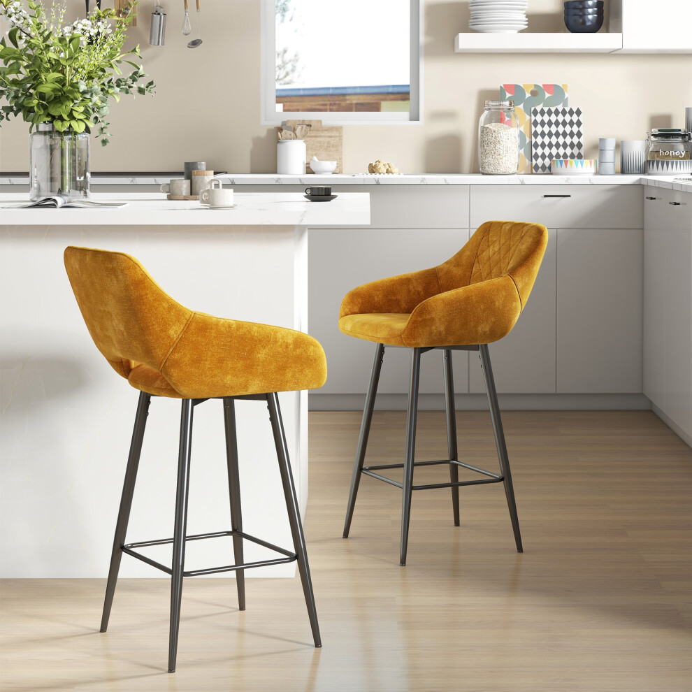 HOMCOM Bar Stools Set of 2, Velvet-Touch Fabric Counter Height Bar Chairs Brown