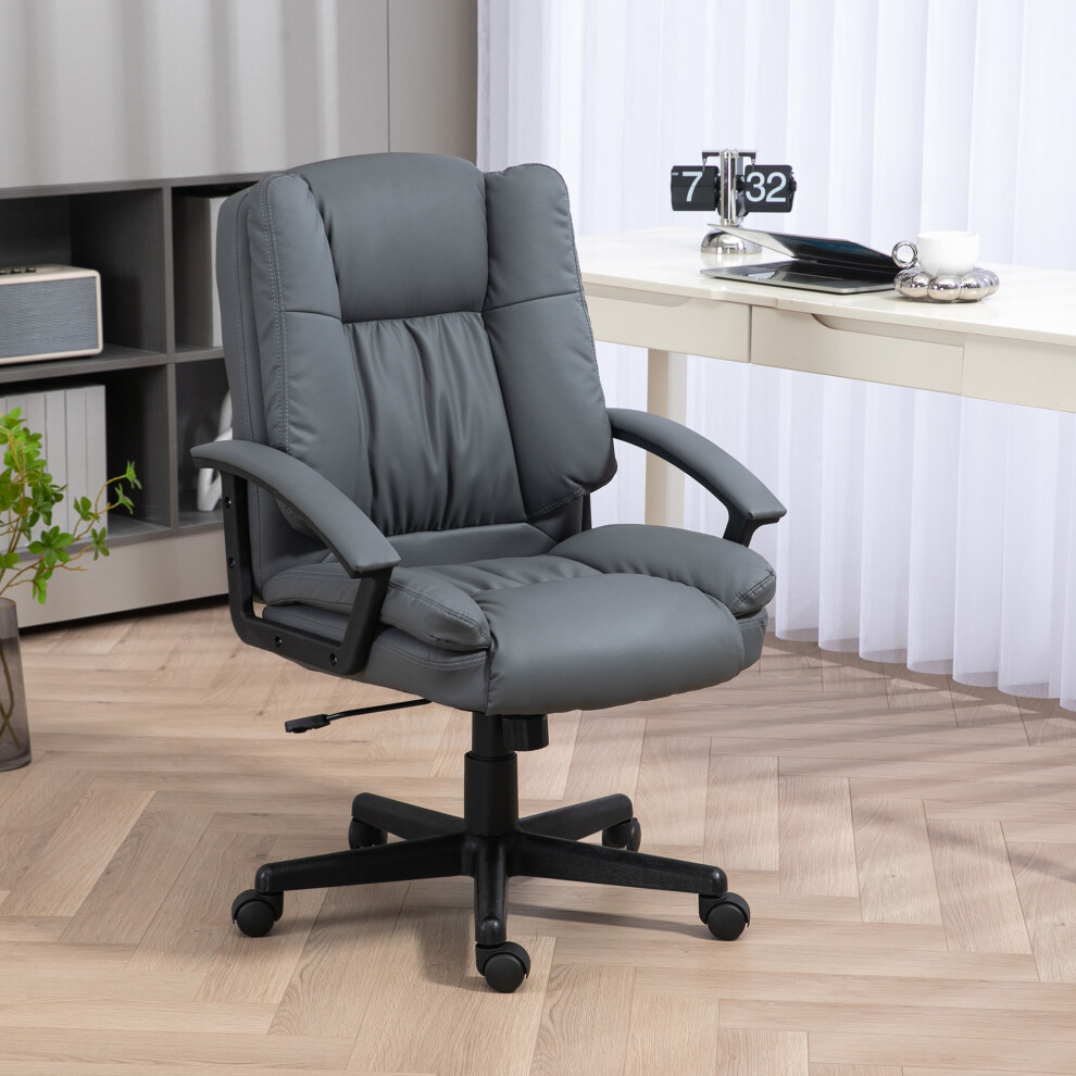 Vinsetto Homcom Faux Leather Home Office Chair Mid Back Desk Chair With Arms Dark Grey