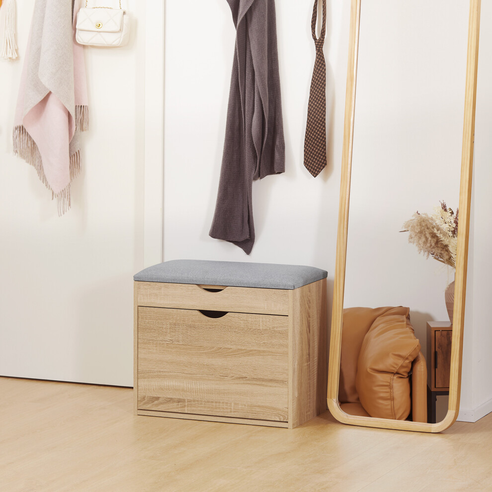 Homcom Entryway Shoe Bench With Cushion Storage Cabinet For Living Room Natural