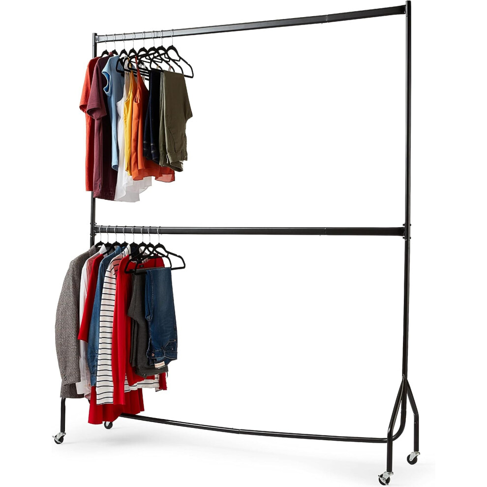 (6ft Wide) House of Home Extra Heavy Duty 7FT H x 6FT L 2 Tier Clothes Rail In Black - Clothes Rack For Bedroom, Double Clothes Rail