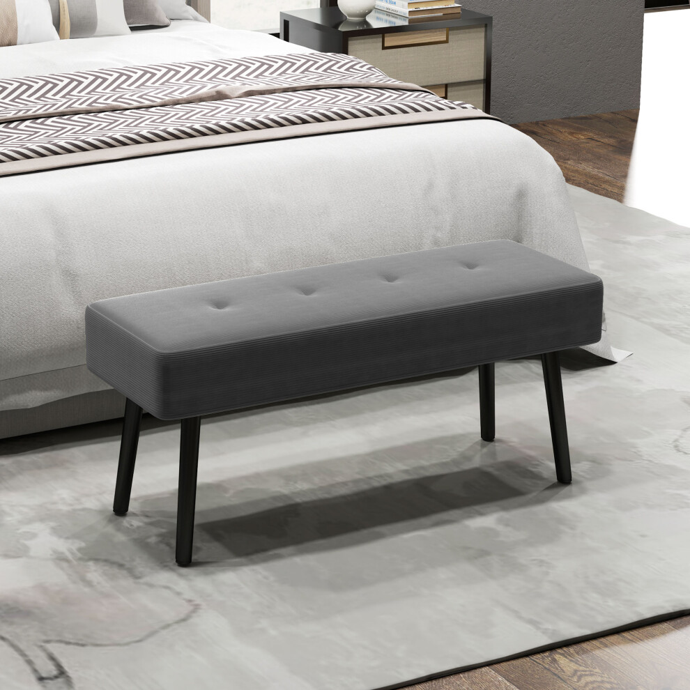 HOMCOM End of Bed Bench with Thick Padding & Steel Legs for Entryway in Grey - Image 3