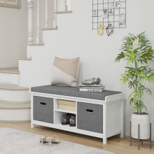 HOMCOM Shoe Bench with Cushioned Seat Fabric Drawers for Entryway Hallway White