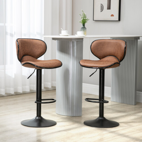 Homcom HOMCOM Bar Stool Set of 2 Microfiber Cloth Adjustable Armless Chairs Brown