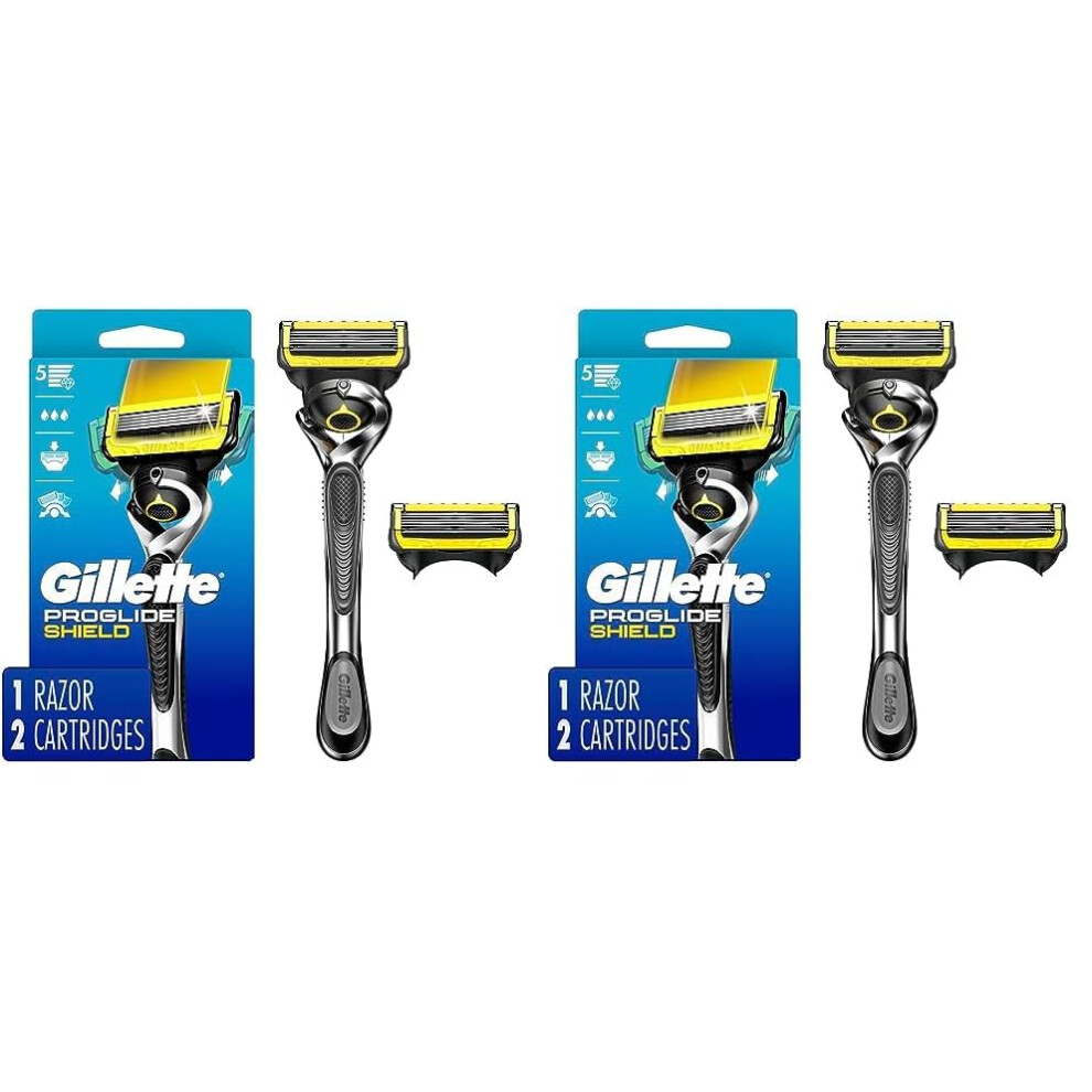 Gillette ProGlide Shield Men's Razor Handle + 2 Blade Refills| Advanced Shield Technology for a Smooth Shave - (Pack of 2)