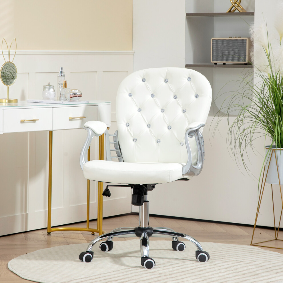Vinsetto Office Chair PU Diamante Padded Ergonomic 360 Swivel White