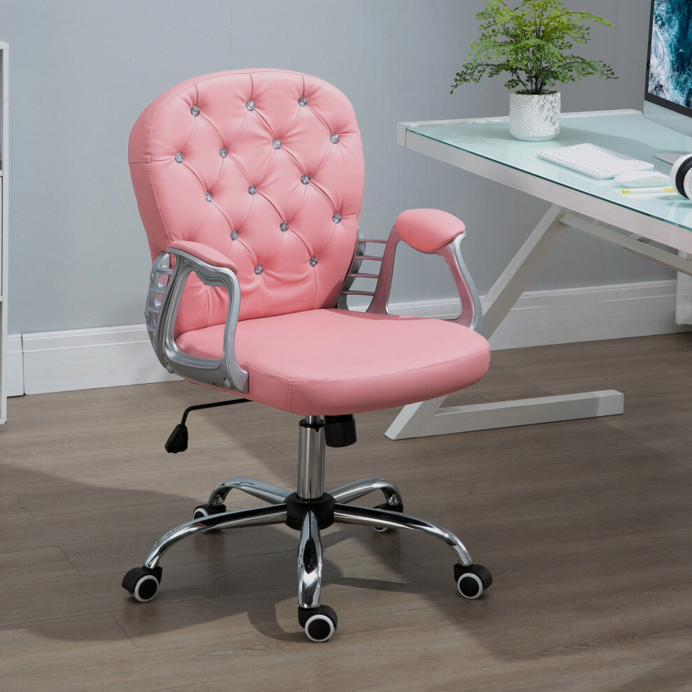 Vinsetto Office Chair PU Diamante Padded Ergonomic 360 Swivel Pink