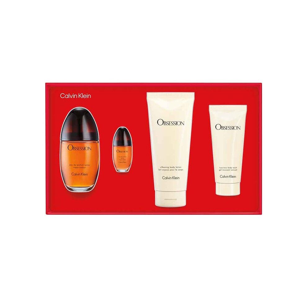 Calvin Klein Obsession Gift Set For Women 4 Pcs | EDT 125ml, EDT 15ml, Obsession Silking Body Lotion 200ml & Body Wash 100ml | Luxury Fragrance Set