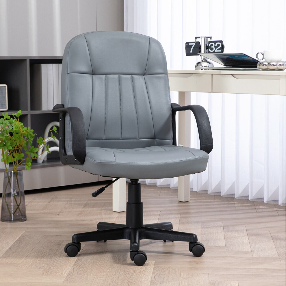 Rackhams Grey Desk Chair, Pu Leather Computer Office Chair With Adjustable Height, Swivel Wheels For Home Work Study, - Image 4