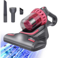 Mite Removal Mattress Vacuum Cleaner with UV Light,10KPa Suction,HEPA Filter, Vacuum Dust Mites Cleaner Handheld Cordless Vacuum,pinkPink+Silver Grey