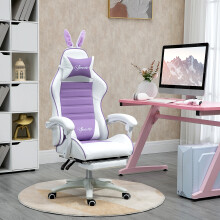 Vinsetto Racing Style Gaming Chair with Footrest Removable Rabbit Ears, Purple