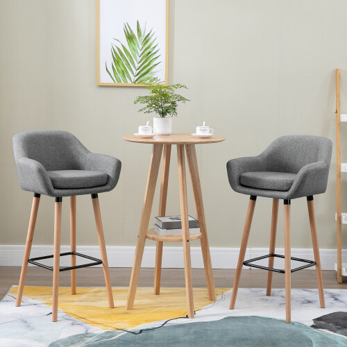 Homcom HOMCOM 2 PCs Upholstered Bucket Seat Bar Stools w/ Solid Wood Legs Grey