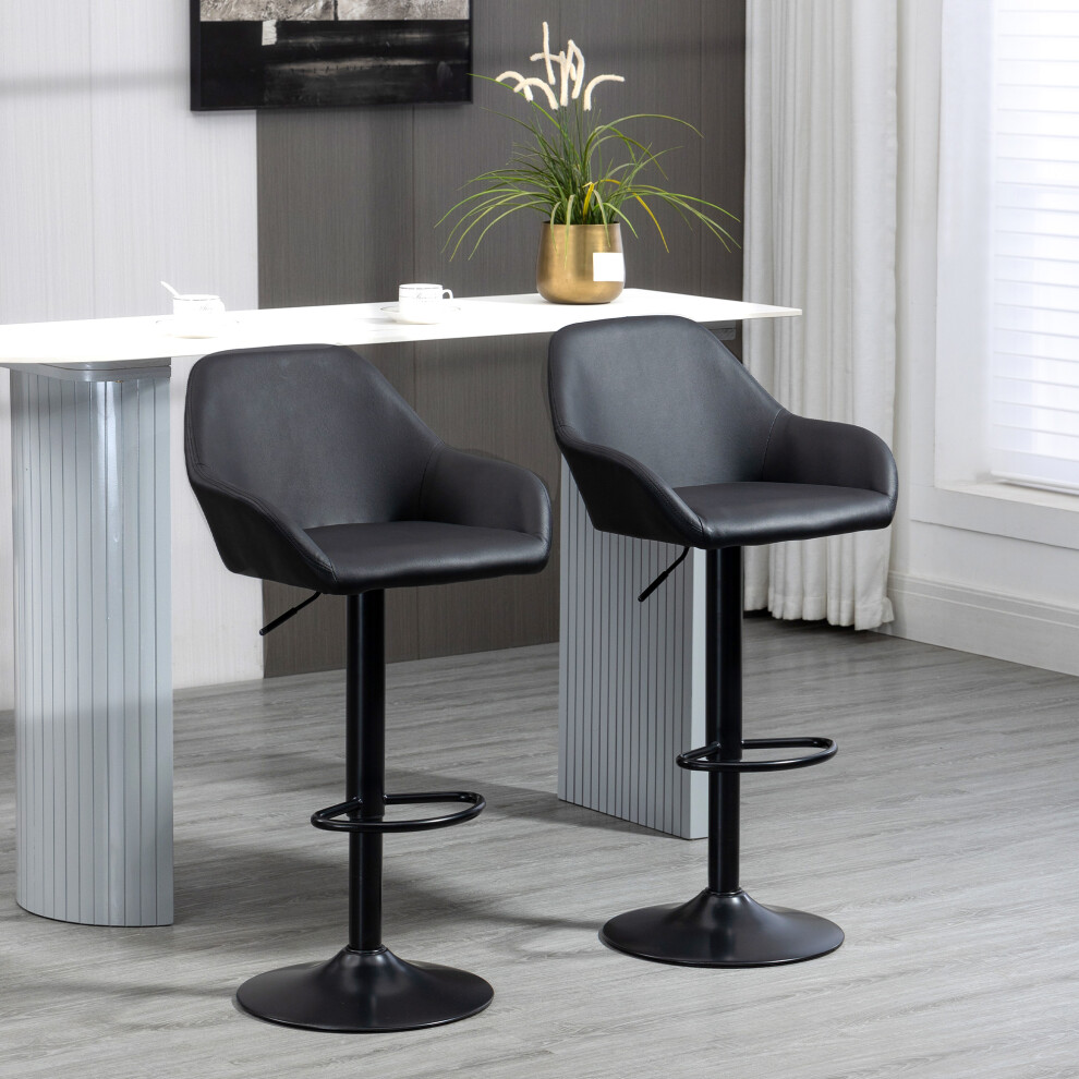 Homcom Adjustable Bar Stools Set Of 2, Swivel Barstool W/ Footrest Black