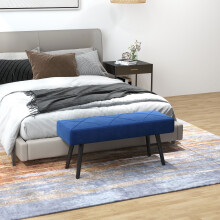 HOMCOM End of Bed Bench, Velvet-Feel Upholstery, Blue, Steel Legs, 100x36x45 cm - Multi-Use Hallway/Window Seat (Max 120kg) 831-691V70DB