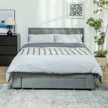 HOMCOM Double Bed Frame with Storage and Adjustable Velvet Headboard, Grey