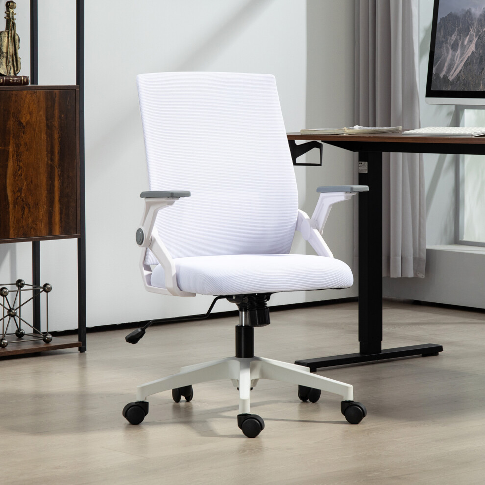 Vinsetto Mesh Office Chair with Lumbar Support, Flip-up Arm, Wheels, White-image-OPC-PFWW8NM-NEW