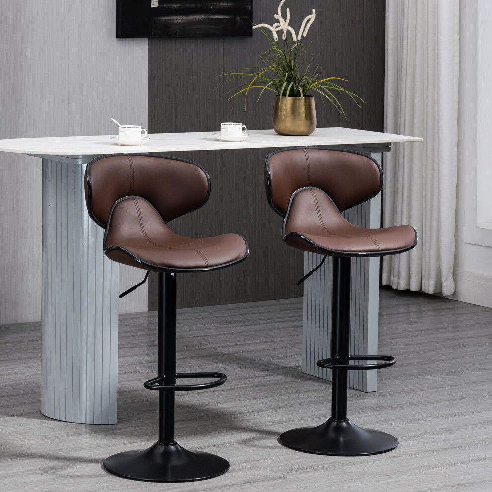 Homcom Adjustable Swivel Bar Stools Set Of 2, Barstools For Counter Bar, Brown