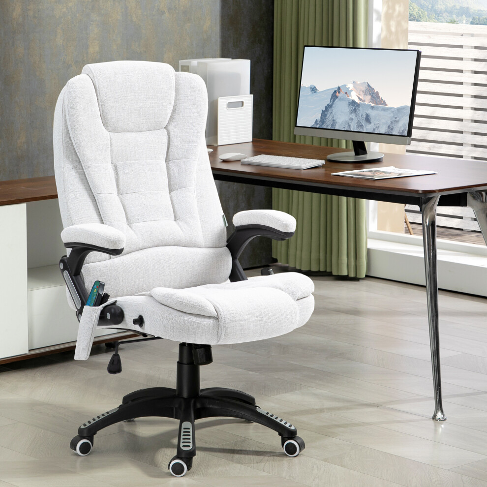 Vinsetto Grey/White Office Chair W/ Heating 6-Point Massage Relaxing Reclining - Linen-Feel Fabric - Image 4