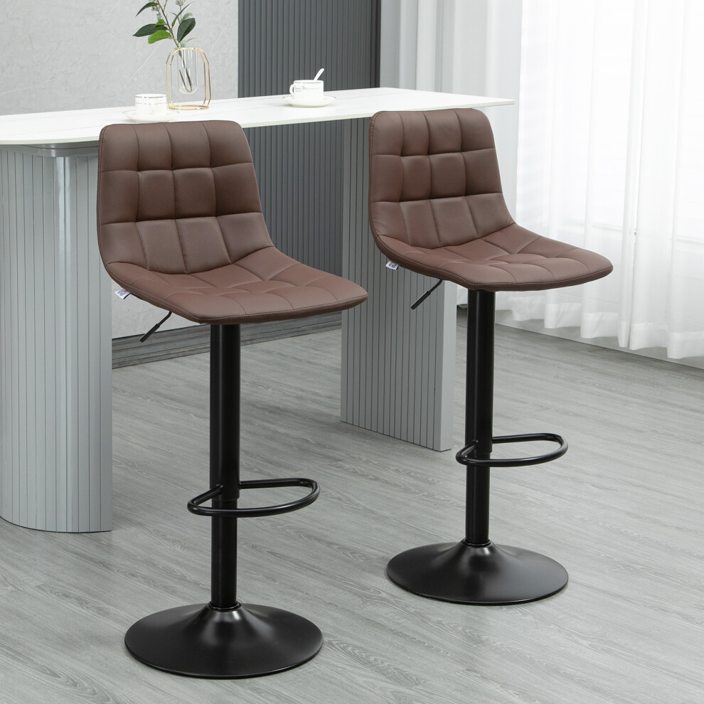 Homcom Bar Stools Set Of 2 Adjustable Counter Barstools W/ Footrest Brown