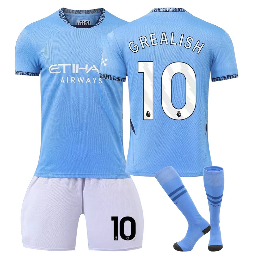 (22) 24/25 Man City Home Football Activewear Jersey No.10 Grealish Fans Football Training Shirt For Kids And Adult