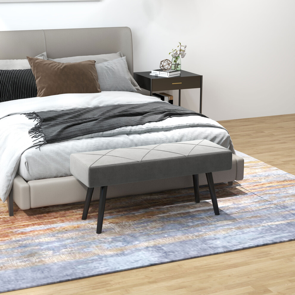 Homcom End Of Bed Bench, Upholstered Hallway Bedroom With Steel Legs, Grey