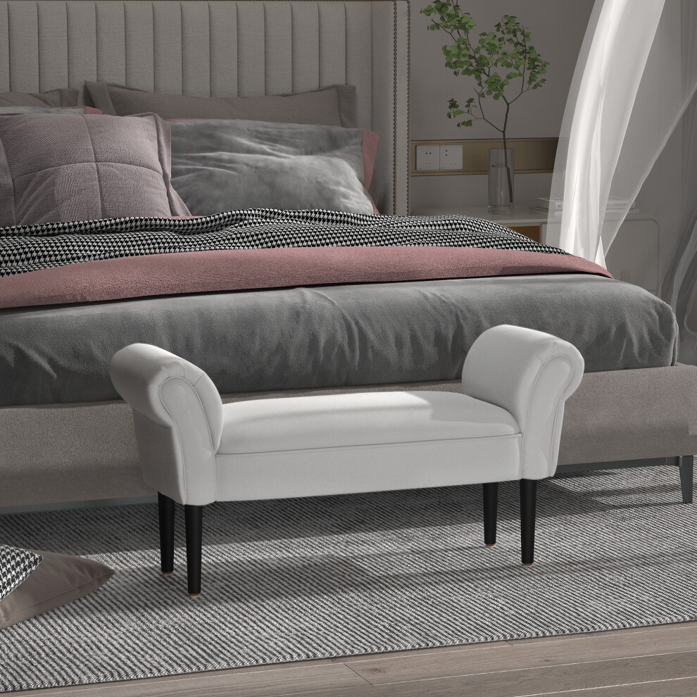Homcom Bed End Chaise Lounge Window Seat Arm Bench Hallway Wood Legs Grey